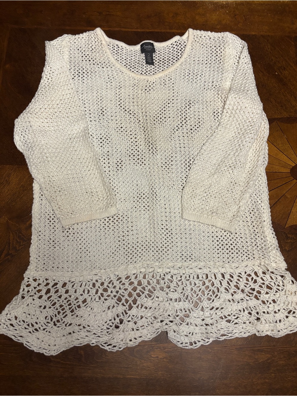Chico’s Traveler Crochet Scoop Neck Lightweight Sweater Tunic in Cream